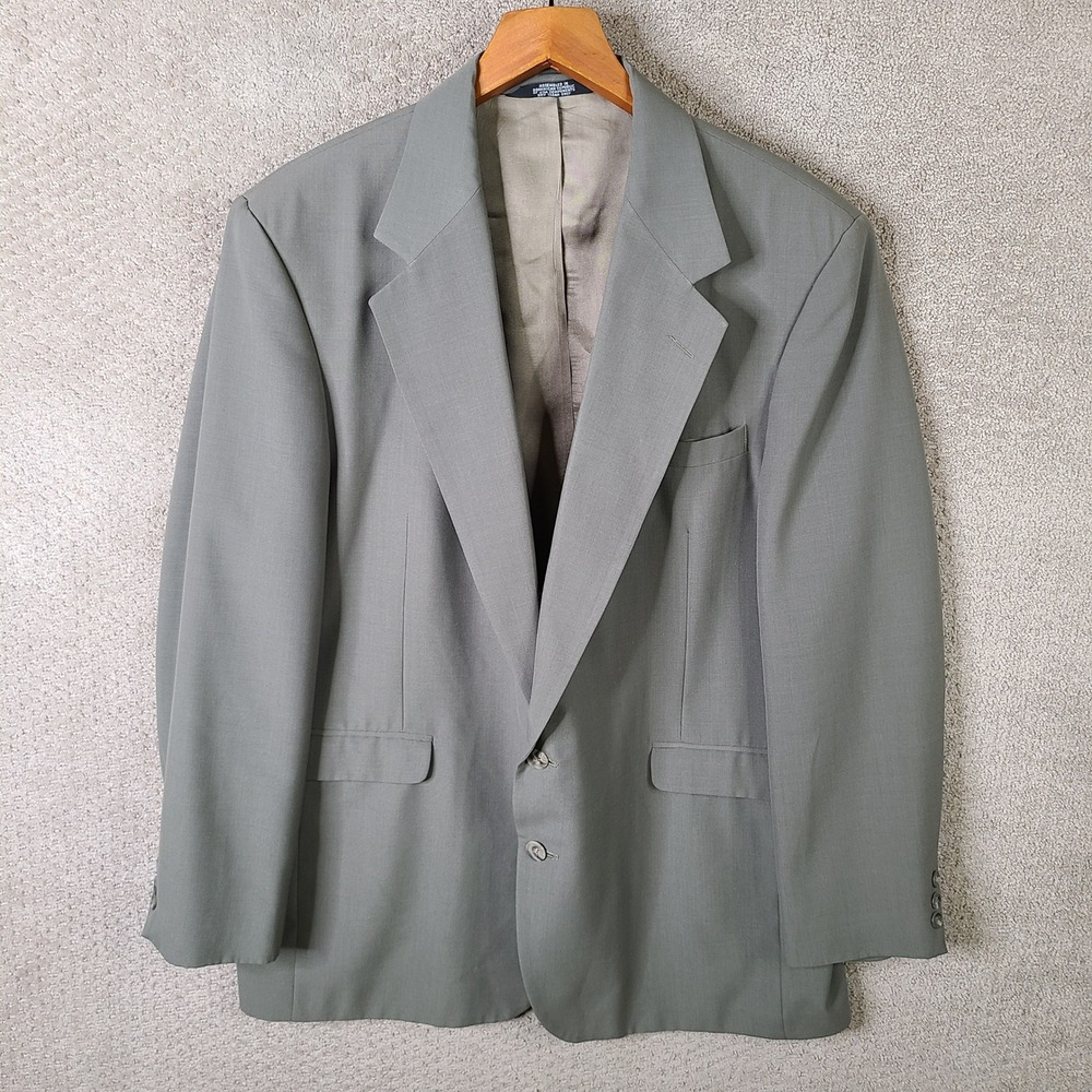 Haggar Imperial Jacket Mens 46L Gray Gentleman's Fit‎ Wool Blend Blazer 2 Butotn